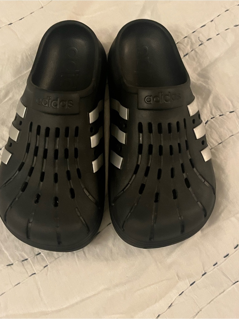 adidas Black Slip-On Clog with Silver Stripes - Picture 2 of 5